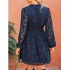 imageCUPSHE Womens Mini Dresses Casual Floral Lace Tie Neck Long Lantern Sleeves Elastic Waist ALine Flowy DressNavy