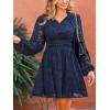imageCUPSHE Womens Mini Dresses Casual Floral Lace Tie Neck Long Lantern Sleeves Elastic Waist ALine Flowy DressNavy