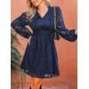 imageCUPSHE Womens Mini Dresses Casual Floral Lace Tie Neck Long Lantern Sleeves Elastic Waist ALine Flowy DressNavy