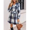 imageCUPSHE Womens Mini Fall Dresses Button Long Sleeves Plaid Belted Casual Short A Line Shirt DressBlue Plaid