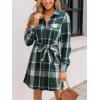 imageCUPSHE Womens Mini Fall Dresses Button Long Sleeves Plaid Belted Casual Short A Line Shirt DressGreen Plaid