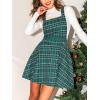 imageCUPSHE Womens Overall Dress Square Neck Plaid Sleeveless Casual Short A Line Cute Fall Mini Pinafore DressesGreen