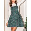 imageCUPSHE Womens Overall Dress Square Neck Plaid Sleeveless Casual Short A Line Cute Fall Mini Pinafore DressesGreen