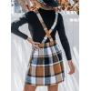 imageCUPSHE Womens Overall Dress Square Neck Plaid Sleeveless Casual Short A Line Cute Fall Mini Pinafore DressesKhaki Plaid