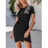 imageCUPSHE Womens Summer Bodycon Mini T Shirt Dress Casual Short Sleeve Crewneck Ruched Wrap Tee Shirt Fitted DressBlack