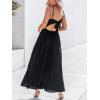 imageCUPSHE Womens Summer Dresses Spaghetti Straps Sleeveless Pleated Cutout Casual Sundress Vacation Outfit Flowy Maxi DressBlack