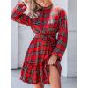 imageCUPSHE Womens Winter Christmas Dress High Neck Plaid Tie Back Long Sleeve Belted Ruffled Hem Mini DressesRed