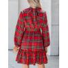 imageCUPSHE Womens Winter Christmas Dress High Neck Plaid Tie Back Long Sleeve Belted Ruffled Hem Mini DressesRed