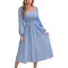 imageCUPSHE Womens Fall Dresses Long Sleeves Square Neck Striped Casual Outfits Smocked A Line Ruffled Flowy Midi Formal DressBlue