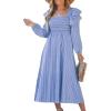 imageCUPSHE Womens Fall Dresses Long Sleeves Square Neck Striped Casual Outfits Smocked A Line Ruffled Flowy Midi Formal DressBlue Ruffled