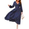 imageCUPSHE Womens Fall Long Lantern Sleeve Maxi Dress V Neck High Smocked Waist Flowy A Line Long DressesBlue