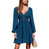 imageCUPSHE Womens Fall Wedding Guest Dresses Lace V Neck Ruffle Hem Long Sleeve A Line Mini DressBlue