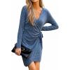 imageCUPSHE Womens Knit Dress Long Sleeve Wrap V Neck Waist Tie Bodycon Mini Sweater DressBlue