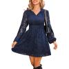 imageCUPSHE Womens Mini Dresses Casual Floral Lace Tie Neck Long Lantern Sleeves Elastic Waist ALine Flowy DressNavy
