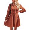 imageCUPSHE Womens Mini Fall Dress Knit V Neck Casual Button Long Sleeve Short Flowy Sweater DressRust Red
