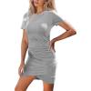 imageCUPSHE Womens Summer Bodycon Mini T Shirt Dress Casual Short Sleeve Crewneck Ruched Wrap Tee Shirt Fitted DressGrey