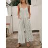 imageCUPSHE Maxi Jumpsuit for Women Striped Sleeveless Smocked Cutout Back Wide Leg Summer Casual Overall RomperBlack Striped
