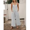 imageCUPSHE Maxi Jumpsuit for Women Striped Sleeveless Smocked Cutout Back Wide Leg Summer Casual Overall RomperBlue Striped