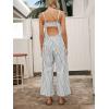 imageCUPSHE Maxi Jumpsuit for Women Striped Sleeveless Smocked Cutout Back Wide Leg Summer Casual Overall RomperBlue Striped