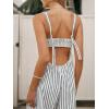 imageCUPSHE Maxi Jumpsuit for Women Striped Sleeveless Smocked Cutout Back Wide Leg Summer Casual Overall RomperBlue Striped