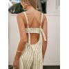 imageCUPSHE Maxi Jumpsuit for Women Striped Sleeveless Smocked Cutout Back Wide Leg Summer Casual Overall RomperBrown Striped