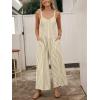 imageCUPSHE Maxi Jumpsuit for Women Striped Sleeveless Smocked Cutout Back Wide Leg Summer Casual Overall RomperBrown Striped