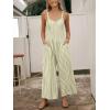imageCUPSHE Maxi Jumpsuit for Women Striped Sleeveless Smocked Cutout Back Wide Leg Summer Casual Overall RomperGreen Striped