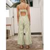 imageCUPSHE Maxi Jumpsuit for Women Striped Sleeveless Smocked Cutout Back Wide Leg Summer Casual Overall RomperGreen Striped
