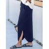 imageCUPSHE Midi Skirts for Women Elastic Waist Drawstring Long Flowy Skirt Casual Side Slits Skirts with Pockets Vacation OutfitsNavy Blue