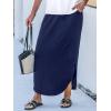 imageCUPSHE Midi Skirts for Women Elastic Waist Drawstring Long Flowy Skirt Casual Side Slits Skirts with Pockets Vacation OutfitsNavy Blue