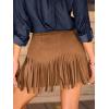 imageCUPSHE Skirts Womens Suede Fringe Cowgirl Country Concert Outfit Terra Cotta High Waist Fringe Mini Skirt WesternBrown