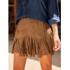 imageCUPSHE Skirts Womens Suede Fringe Cowgirl Country Concert Outfit Terra Cotta High Waist Fringe Mini Skirt WesternBrown
