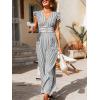 imageCUPSHE Summer Stripes Jumpsuits for Women V Neck Ruffle Cap Sleeve Romper Dressy Overalls Wide Leg Pants One Piece OutfitsBlack