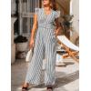 imageCUPSHE Summer Stripes Jumpsuits for Women V Neck Ruffle Cap Sleeve Romper Dressy Overalls Wide Leg Pants One Piece OutfitsBlack