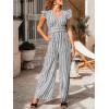 imageCUPSHE Summer Stripes Jumpsuits for Women V Neck Ruffle Cap Sleeve Romper Dressy Overalls Wide Leg Pants One Piece OutfitsBlack