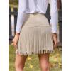 imageCUPSHE Women Fringe Skirts Western Cowgirl Terra Cotta High Waist Mini Skirt Suede Tassel Short Counrty ConcertApricot