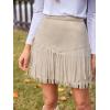 imageCUPSHE Women Fringe Skirts Western Cowgirl Terra Cotta High Waist Mini Skirt Suede Tassel Short Counrty ConcertApricot