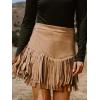 imageCUPSHE Women Fringe Skirts Western Cowgirl Terra Cotta High Waist Mini Skirt Suede Tassel Short Counrty ConcertCamel