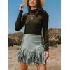 imageCUPSHE Women Fringe Skirts Western Cowgirl Terra Cotta High Waist Mini Skirt Suede Tassel Short Counrty ConcertGrey