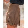 imageCUPSHE Women Fringe Skirts Western Cowgirl Terra Cotta High Waist Mini Skirt Suede Tassel Short Counrty ConcertLight Brown