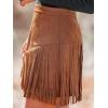 imageCUPSHE Women Fringe Skirts Western Cowgirl Terra Cotta High Waist Mini Skirt Suede Tassel Short Counrty ConcertOrange Brown