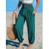 imageCUPSHE Women Pants Smocked Pockets Waist Wide Leg Ruffle Loose Fit Pant Casual Beach Green M