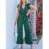 imageCUPSHE Women V Neck Lace Maxi Jumpsuit Ruffle Cap Sleeve Pockets Jumpsuit with Belt Overall Rompers OutfitsGreen