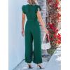 imageCUPSHE Women V Neck Lace Maxi Jumpsuit Ruffle Cap Sleeve Pockets Jumpsuit with Belt Overall Rompers OutfitsGreen