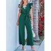 imageCUPSHE Women V Neck Lace Maxi Jumpsuit Ruffle Cap Sleeve Pockets Jumpsuit with Belt Overall Rompers OutfitsGreen