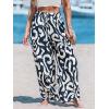 imageCUPSHE Women Wide Leg Pants High Waisted Trousers Linen Palazzo Lounge Beach Cover Ups Flowy PantsAbstract Blue