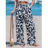 imageCUPSHE Women Wide Leg Pants High Waisted Trousers Linen Palazzo Lounge Beach Cover Ups Flowy PantsAbstract Blue
