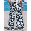 imageCUPSHE Women Wide Leg Pants High Waisted Trousers Linen Palazzo Lounge Beach Cover Ups Flowy PantsAbstract Blue