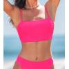 imageCUPSHE Womens Bikini Top Swimsuit Ruching Bandeau Top Spaghetti Adjustable StrapsBright Pink