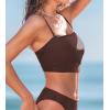 imageCUPSHE Womens Bikini Top Swimsuit Ruching Bandeau Top Spaghetti Adjustable StrapsChocolate Brown